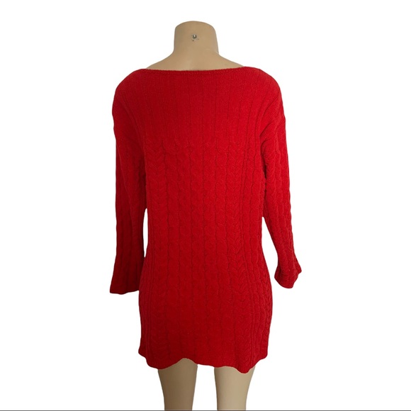 J Jill Cable Knit Ribbed Crew Neck Bold Red Super Soft Sweater - Picture 4 of 7
